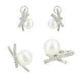 PEARL-DIAMOND-SET: RING, PENDANT AND CLIP-STUD-EARRINGS - фото 1