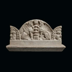 A ROMAN MARBLE CINERARIUM LID