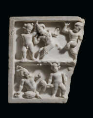 A ROMAN MARBLE RELIEF FRAGMENT WITH EROTES AND PANS