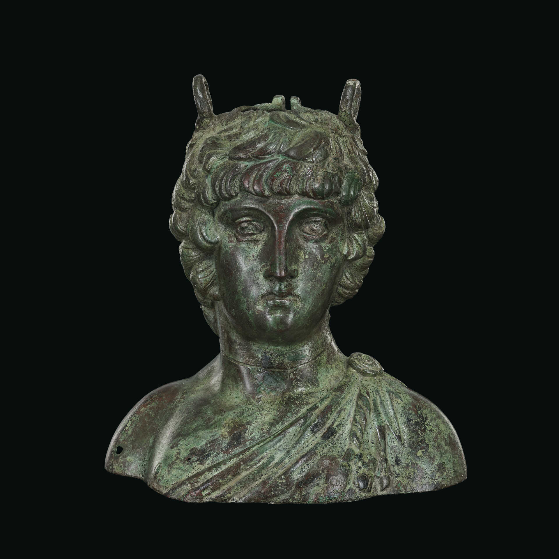 A ROMAN BRONZE BALSAMARIUM IN THE FORM OF ANTINOUS