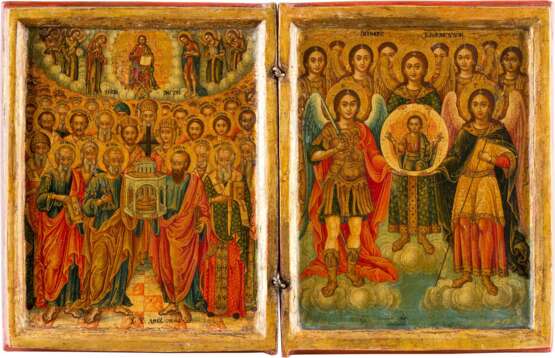 A RARE DIPTYCH IN THE FORM OF A BOOK SHOWING A SELECTION OF SAINTS AND THE SYNAXIS OF THE ARCHANGELS - Foto 1