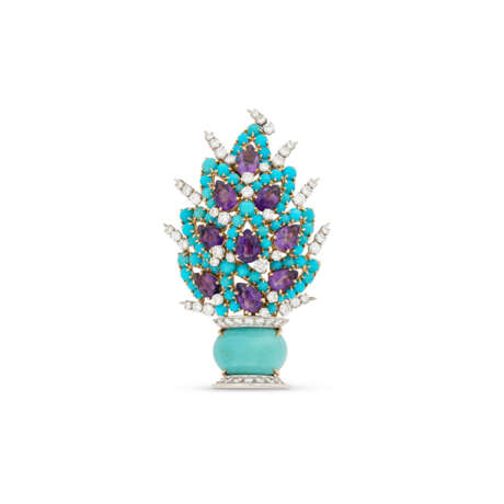 BULGARI TURQUOISE, AMETHYST AND DIAMOND 'GIARDINETTO' BROOCH - photo 1