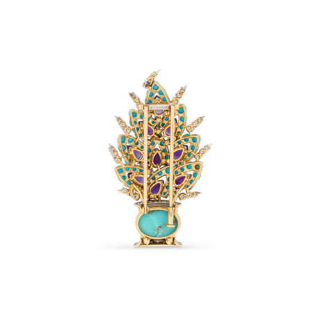 BULGARI TURQUOISE, AMETHYST AND DIAMOND 'GIARDINETTO' BROOCH - фото 3