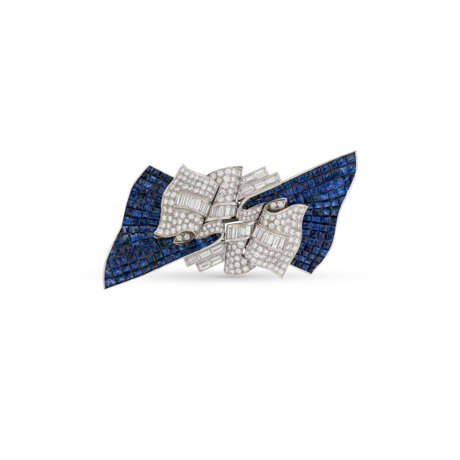 NO RESERVE | SAPPHIRE AND DIAMOND DOUBLE CLIP-BROOCH - Foto 1