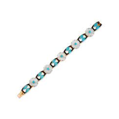 NO RESERVE | ART DECO ROCK CRYSTAL, MOTHER-OF-PEARL, TURQUOISE AND ENAMEL BRACELET