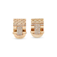 VAN CLEEF & ARPELS RETRO PAIR OF 'LUDO-HEXAGONE' DIAMOND CLIPS