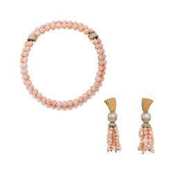 SET OF CORAL, CULTURED PEARL AND DIAMOND JEWELLERY