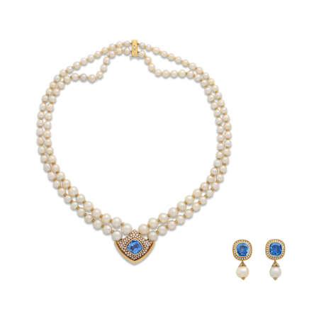 SET OF SAPPHIRE, NATURAL PEARL AND DIAMOND JEWELLERY - photo 1