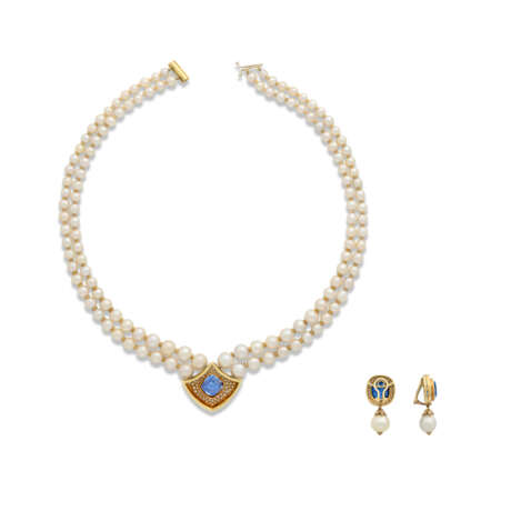 SET OF SAPPHIRE, NATURAL PEARL AND DIAMOND JEWELLERY - photo 3