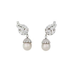 TIFFANY & CO. CULTURED PEARL AND DIAMOND EARRINGS