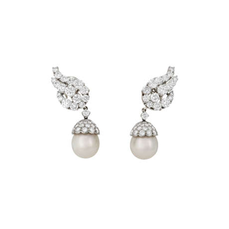 TIFFANY & CO. CULTURED PEARL AND DIAMOND EARRINGS - photo 1