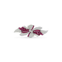 TRABERT & HOEFFER MAUBOUSSIN RUBY AND DIAMOND DOUBLE CLIP-BROOCH