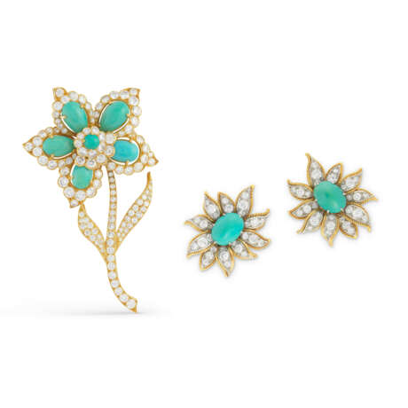 VAN CLEEF & ARPELS MID-20TH CENTURY SET OF TURQUOISE AND DIAMOND JEWELLERY - photo 1