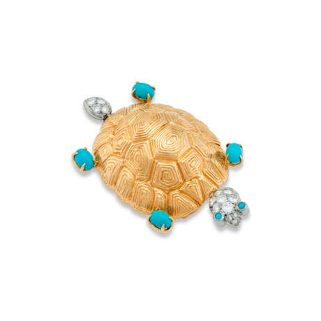 NO RESERVE | VAN CLEEF & ARPELS MID-20TH CENTURY TURQUOISE AND DIAMOND TURTLE BROOCH - photo 1