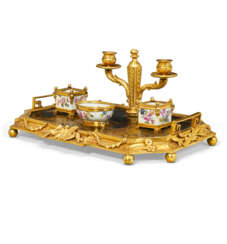 A LOUIS XVI ORMOLU, JAPANESE LACQUER AND MEISSEN PORCELAIN ENCRIER