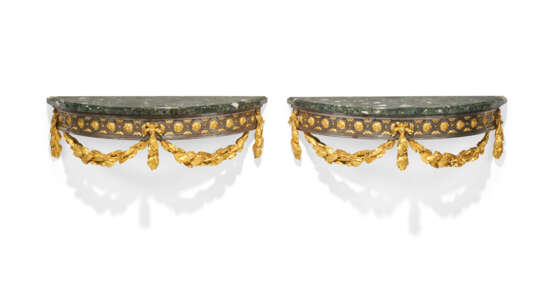 A PAIR OF LATE LOUIS XV ORMOLU AND `ACIER POLI` CONSOLES - photo 1