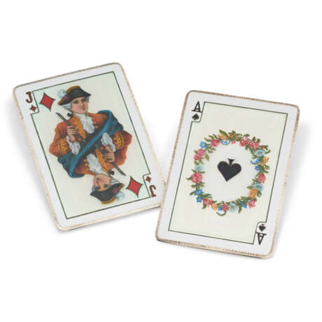 TWO CONTINENTAL SILVER AND ENAMEL PLAYING CARDS - photo 1