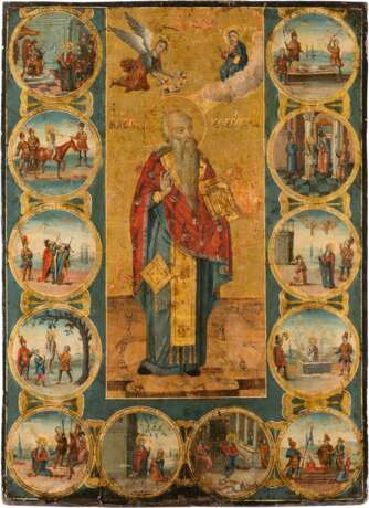 A LARGE ICON SHOWING ST. HARALAMBIUS WITH TWELVE SCENES FROM HIS LIFE AND MARTYRDOM - фото 1