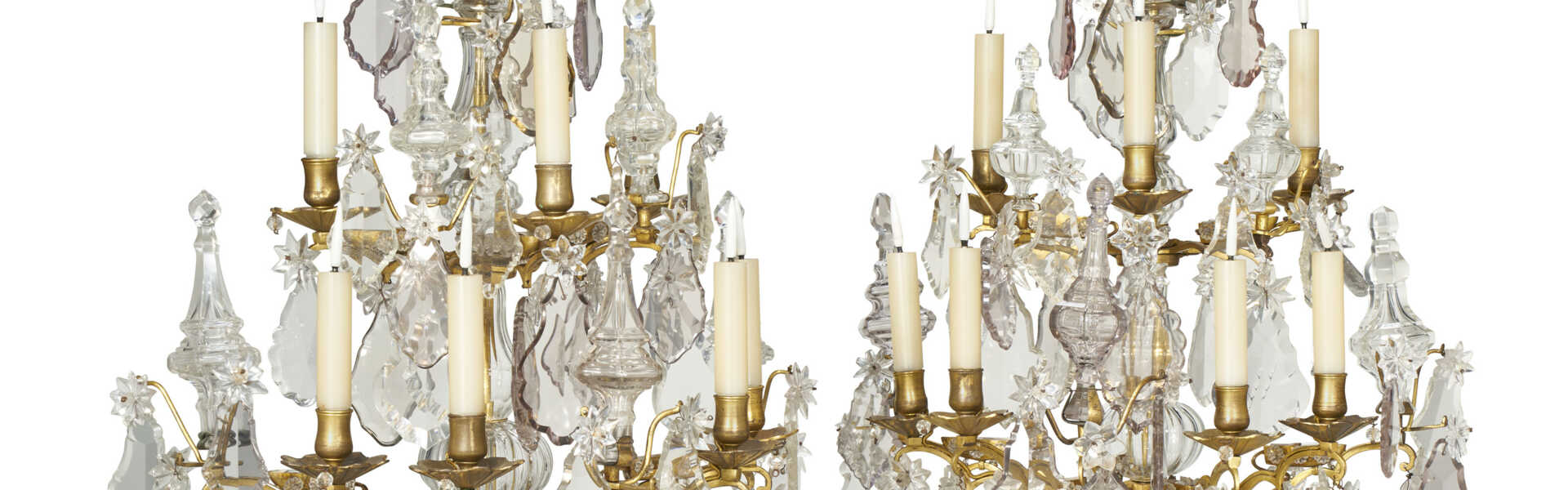 A PAIR OF LOUIS XIV ORMOLU AND CUT GLASS SEVEN-LIGHT GIRANDOLES