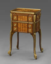 A LOUIS XVI AMARANTH, TULIPWOOD, SYCAMORE, MAHOGANY, MARQUETRY AND PARQUETRY WRITING/DRESSING TABLE
