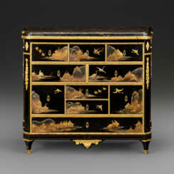 A LATE LOUIS XV ORMOLU-MOUNTED JAPANESE LACQUER AND EBONY COMMODE