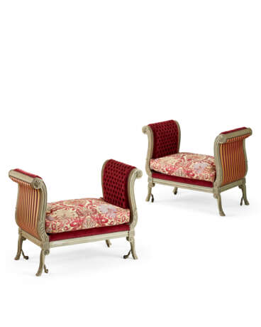 A PAIR OF LOUIS XVI GRAY-PAINTED BANQUETTES - photo 1