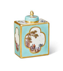 A MEISSEN PORCELAIN &#39;SELADON&#39;-GROUND TEA CADDY AND COVER