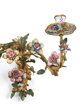 A NEAR PAIR OF AUSTRIAN ORMOLU AND ENAMEL TWO-BRANCH WALL-LIGHTS - photo 3