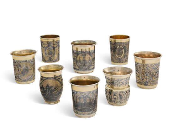 A GROUP OF EIGHT RUSSIAN SILVER-GILT AND NIELLO BEAKERS - photo 1