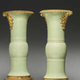 A PAIR OF LOUIS XVI ORMOLU-MOUNTED CHINESE CELADON-GLAZED PORCELAIN GU VASES - фото 1