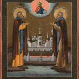 AN ICON SHOWING THE MONASTIC SAINTS ZOSIMA AND SAVATII, FOUNDERS OF THE SOLOVETSKI MONASTERY - фото 1