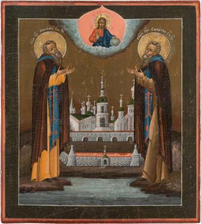 AN ICON SHOWING THE MONASTIC SAINTS ZOSIMA AND SAVATII, FOUNDERS OF THE SOLOVETSKI MONASTERY - photo 1
