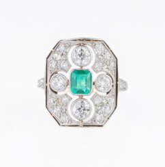 Jugendstil Smaragd-Diamant Ring.