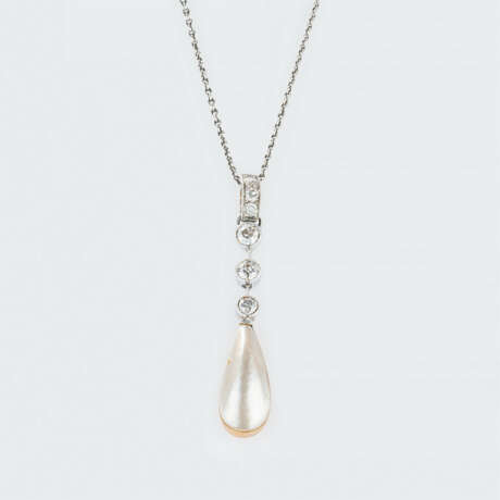 Jugendstil Diamant-Perl Anhänger an Kette. - photo 1