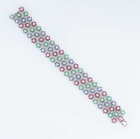 Saphir-Rubin-Smaragd Armband 'Mer de fleurs'. - Foto 2