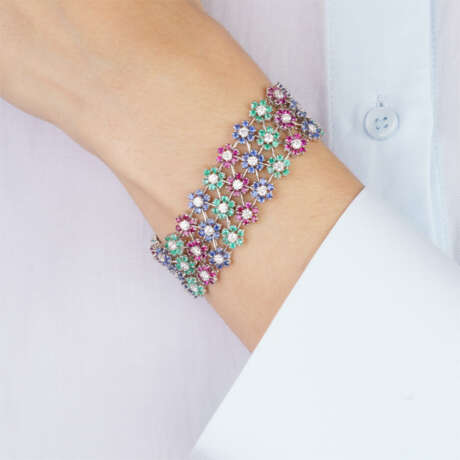 Saphir-Rubin-Smaragd Armband 'Mer de fleurs'. - Foto 3