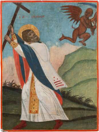 A RARE ICON SHOWING ST. SPYRIDON BEATING THE DEVIL - фото 1