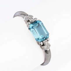 Diamant-Armband mit farbintensivem Aquamarin 'Santa Maria'.