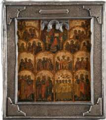 A RARE ICON SHOWING 'ALL SAINTS' WITH SILVER BASMA