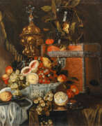 Pieter de Ring. Pieter de Ring (Leiden um 1615 - Leiden 1660), Umkreis. Prunkstillleben mit Wanli-Schale und Akeleipokal.