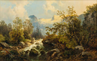 Josef Thoma (Wien 1828 - 1899). Norwegischer Wasserfall.