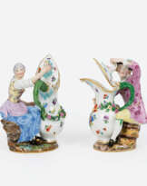 Johann Friedrich Eberlein (Dresden 1695 - Meissen 1749). Paar Figuren 'Bäuerin und Bauer mit Kanne'.