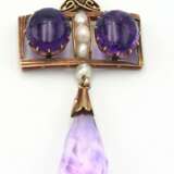 Gold pendant with amethysts and cultured pearls Gold Art Nouveau Early 20th century - photo 1