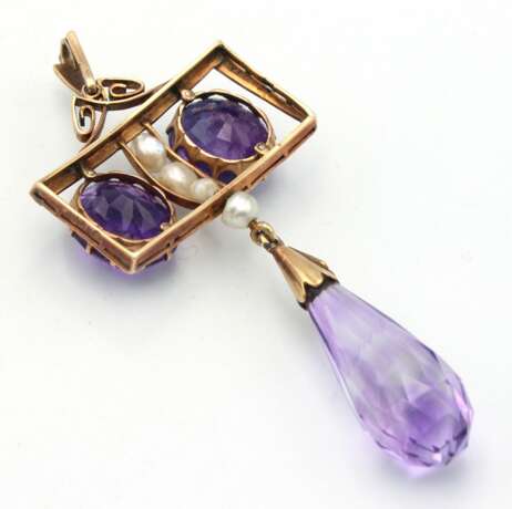 Gold pendant with amethysts and cultured pearls Gold Art Nouveau Early 20th century - photo 3