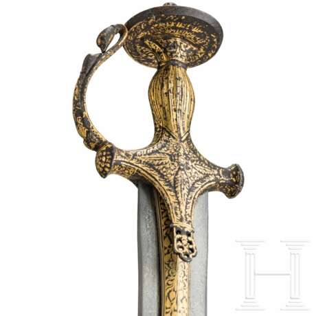 Goldtauschierter Khanda mit Wootzdamastklinge, Indien, um 1800 - photo 5