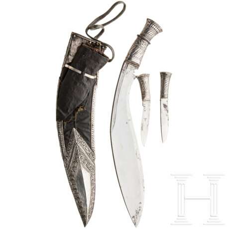 Silber- und goldmontiertes Kukri, Nepal, um 1900 - Foto 2