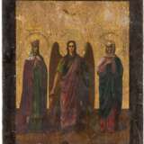 A LARGE DOUBLE SIDED ICON SHOWING THREE SELECTED SAINTS AND ST. GEORGE KILLING THE DRAGON - photo 1