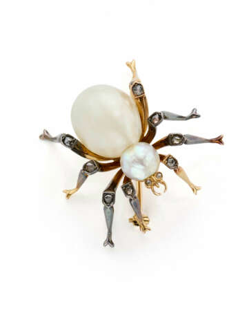 Pearl, rose cut diamond, yellow gold and silver sp… - photo 1