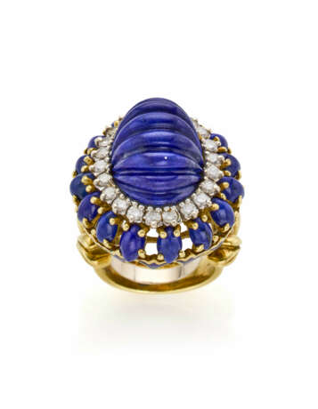 Lapis lazuli, enamel and diamond yellow gold ring,… - фото 2