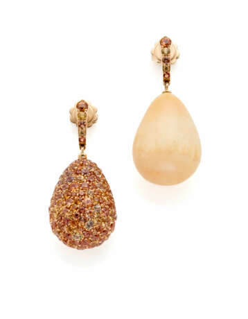 Pear shaped melo melo pearl, yellow sapphire pavé … - фото 1